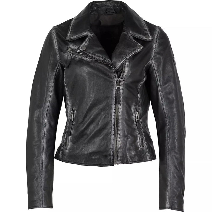 Christy Star Detail Leather Jacket - Black Denim Mauritius