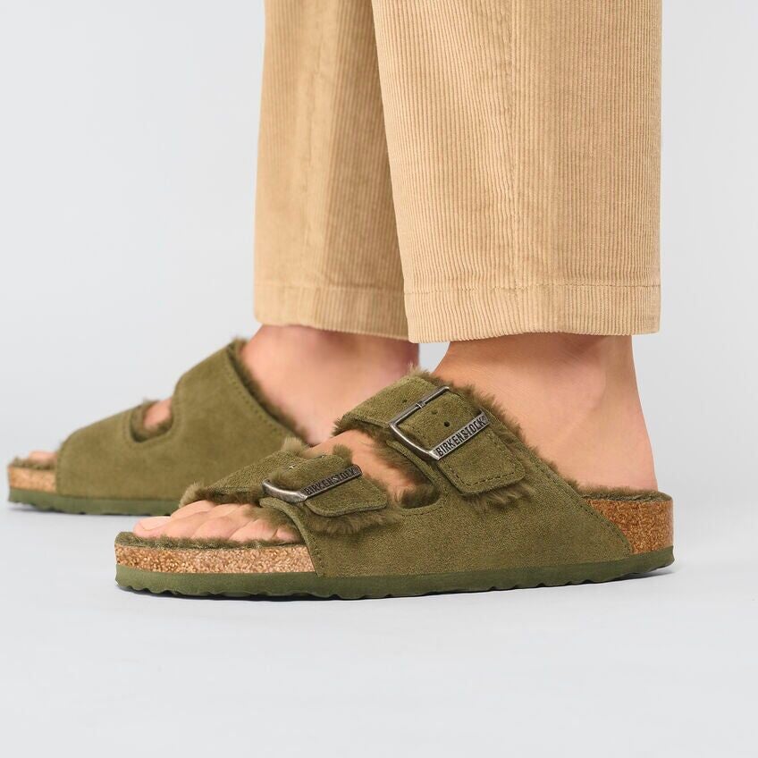 Arizona Shearling Suede Leather - Thyme Birkenstock