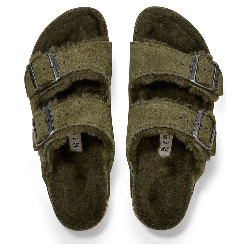 Arizona Shearling Suede Leather - Thyme Birkenstock