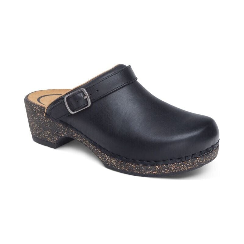 Beckie Cork Clog - Black Leather Aetrex