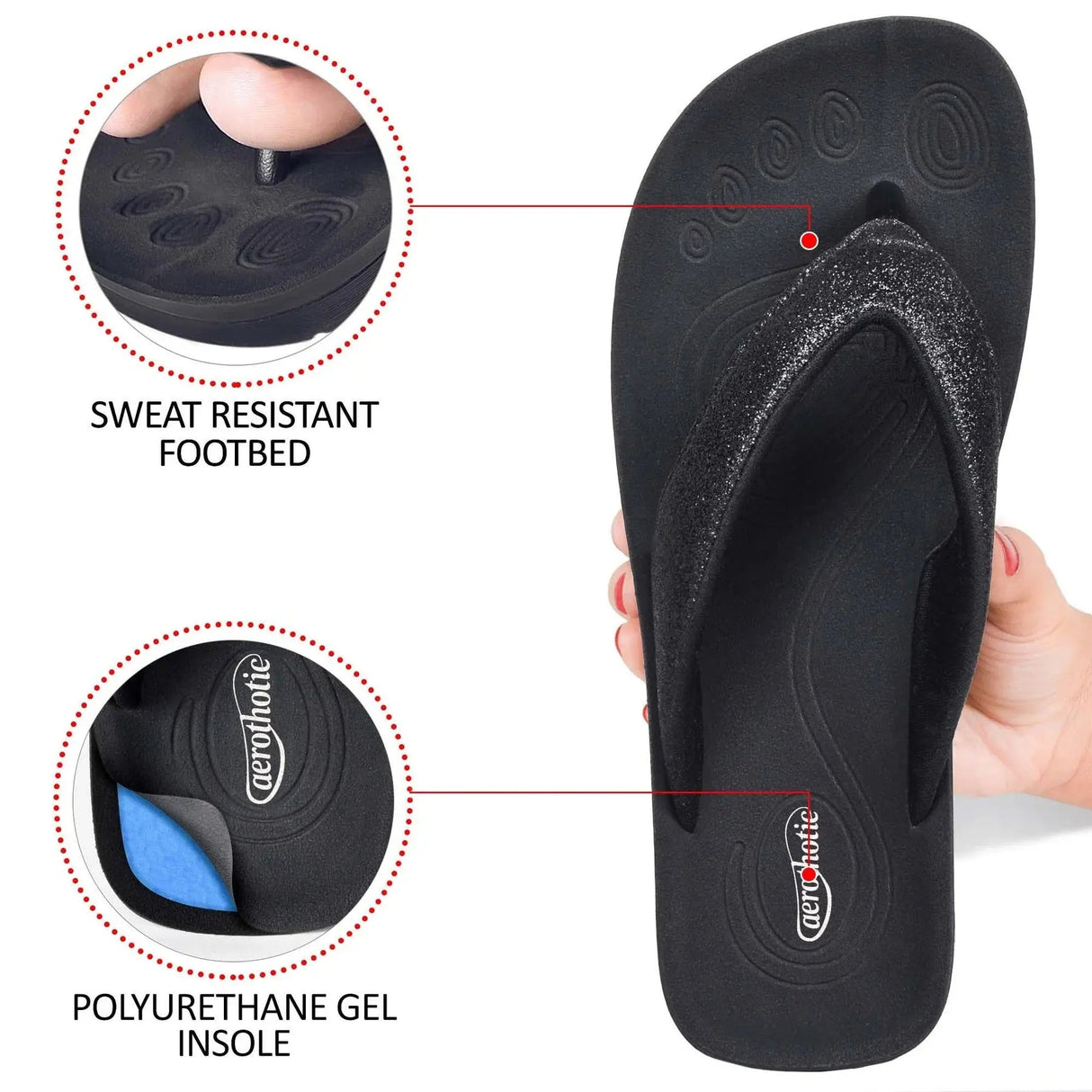 Crystal Mist Women's Orthotic Flip Flop - Black Aerothotic