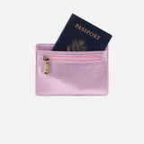 Euro Slide Card Case - Pink Metallic Leather Hobo