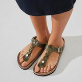 Gizeh Braided Oiled Leather - Olive Green Birkenstock