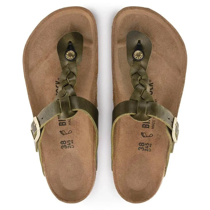 Gizeh Braided Oiled Leather - Olive Green Birkenstock