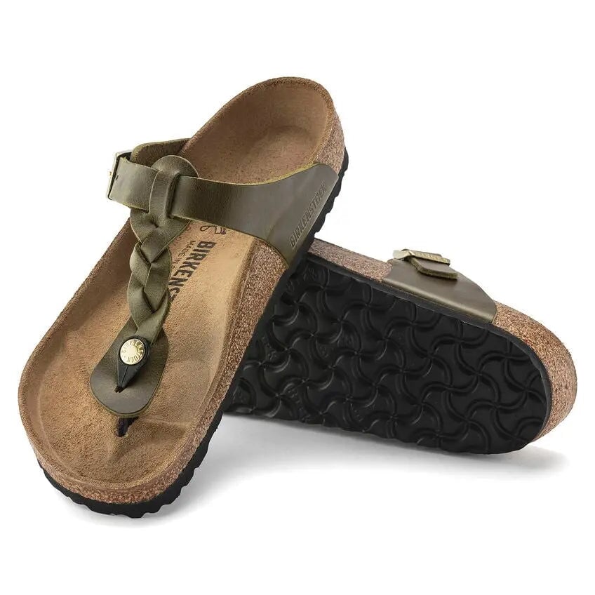 Gizeh Braided Oiled Leather - Olive Green Birkenstock