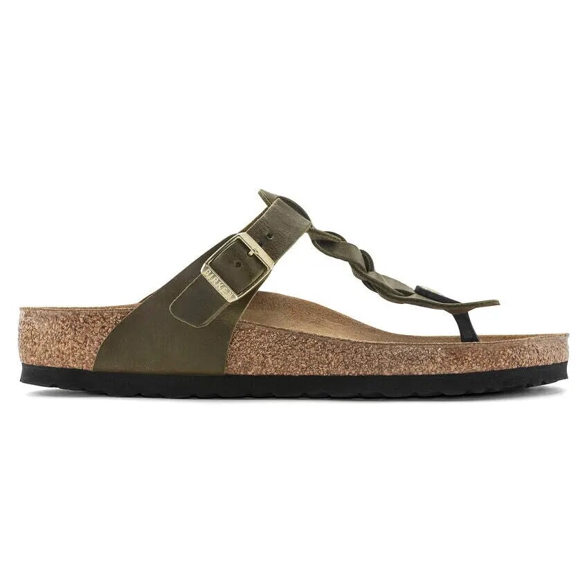 Gizeh Braided Oiled Leather - Olive Green Birkenstock