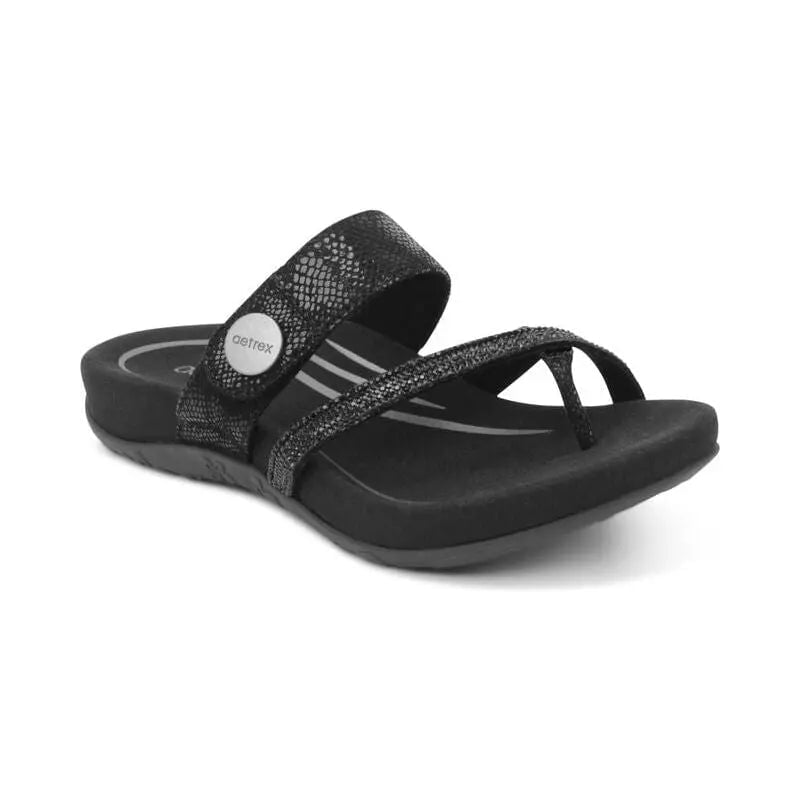 Izzy Adjustable Slide - Black Sparkle Aetrex