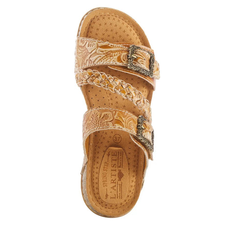 L'ARTISTS ASTRA SLIDE SANDALS - TAN LEATHER Spring Step