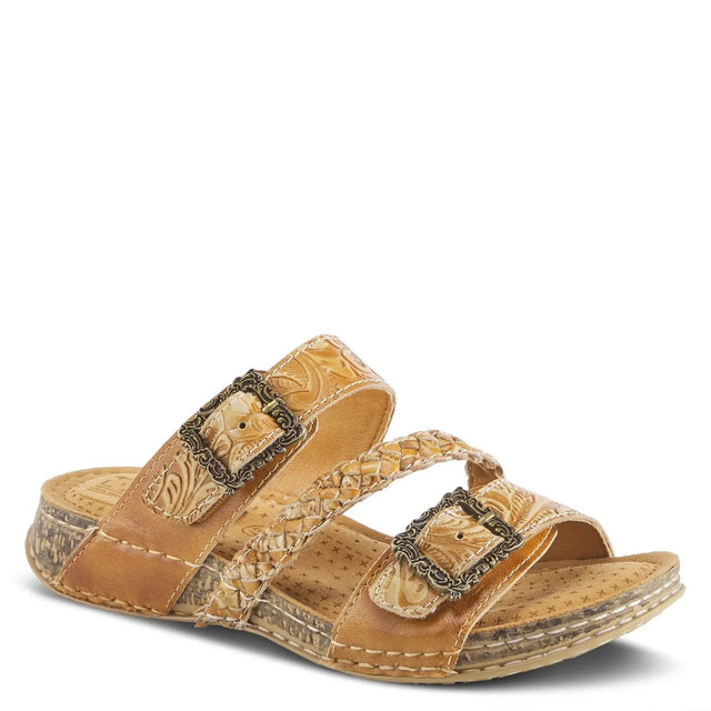 L'ARTISTS ASTRA SLIDE SANDALS - TAN LEATHER Spring Step