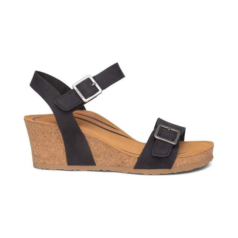 Lexa Quarter Strap Wedge - Black Aetrex