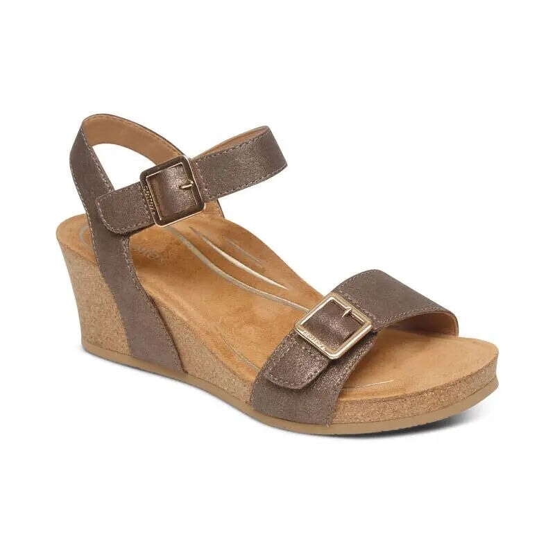 Lexa Quarter Strap Wedge - Bronze Aetrex