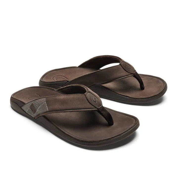 Tuahine Men's Leather Beach Sandals - Dark Wood OluKai