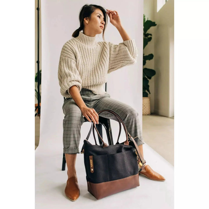 Williams Canvas/Leather Tote - Black Brown R.Riveter
